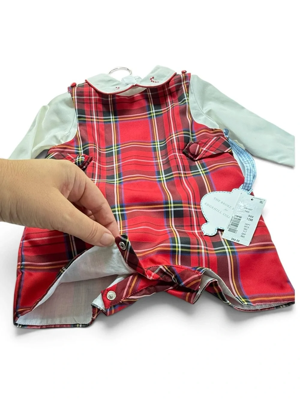 Edgehill Collection Candy Cane Shortall Set Kids Red Plaid Size 3T NWT